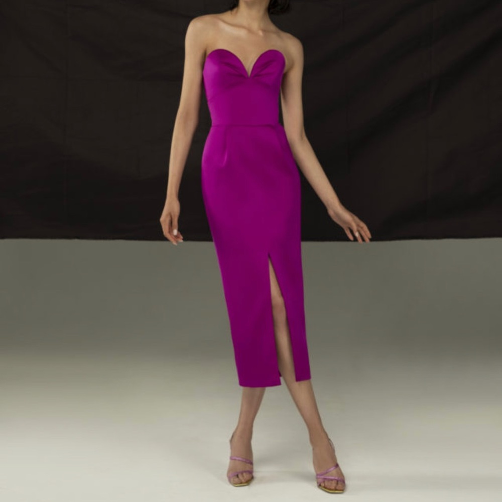 RASARIO Strapless Corset Midi Violet Dress